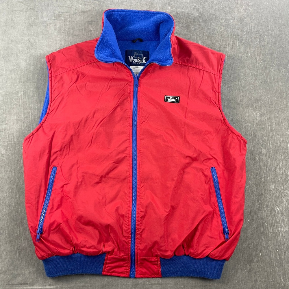 Woolrich Mens Large Red Full Zip Fleece Lined Nylon Vest Jacket 16041‎
